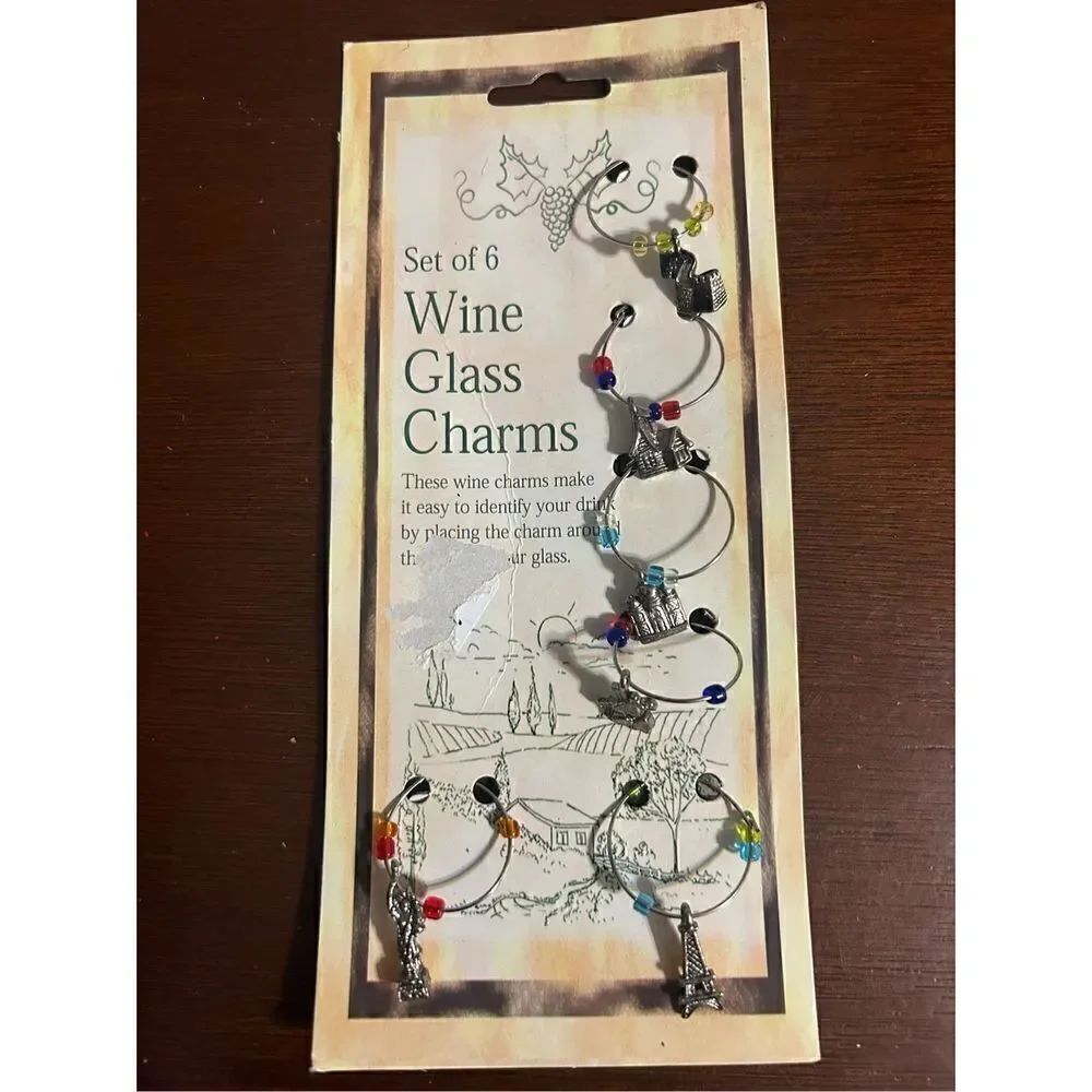 NWT set of 6 wine glass charms